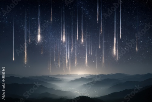 Obraz na płótnie Stunning meteor shower illuminates the night sky over mountain landscape w salonie