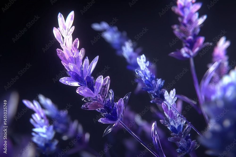 Lavender flowers sparkle in soft light, creating a serene and calming atmosphere in a mesmerizing purple hue