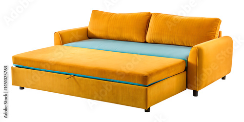  A yellow sofa isolated on a transparent background