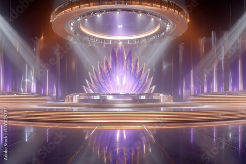 Obraz na płótnie Elegant stage design with vibrant lighting and a central abstract sculpture in a modern venue w salonie
