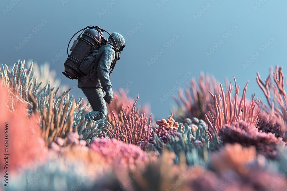 Underwater explorer navigating vibrant coral reef during daylight with detailed marine life