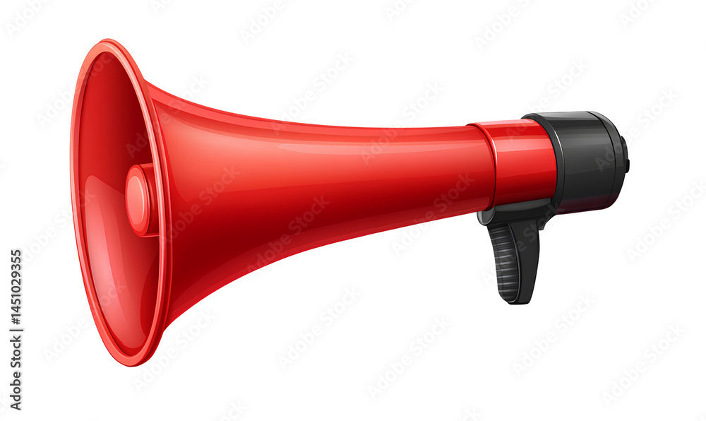 Red megaphone on a transparent background, PNG file with a white background. Red megaphone on a transparent background, PNG file with a white background.