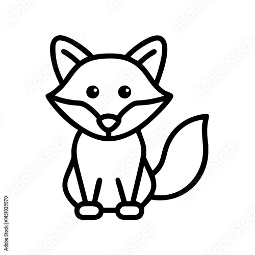 Cute cartoon fox character sitting with a playful expression, icon, vector  