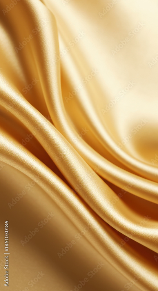 Fototapeta premium Golden Silk Dreams: Flowing Fabric Texture for Luxury & Elegance. Shimmering Drapes & Rich Tone for Design Inspiration.