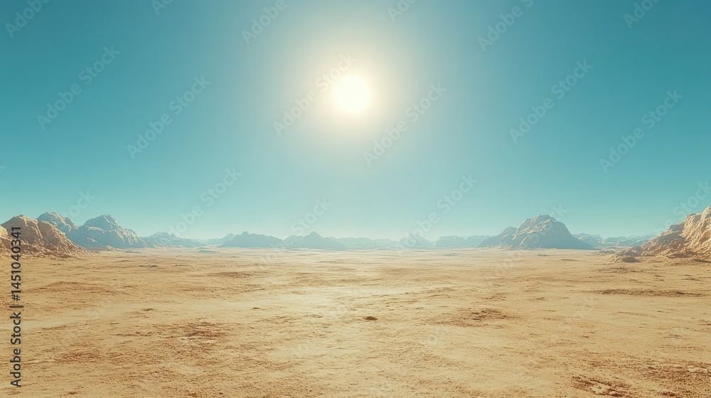 Desert landscape, hot sun, vast plain, clear sky Desert landscape, hot sun, vast plain, clear sky