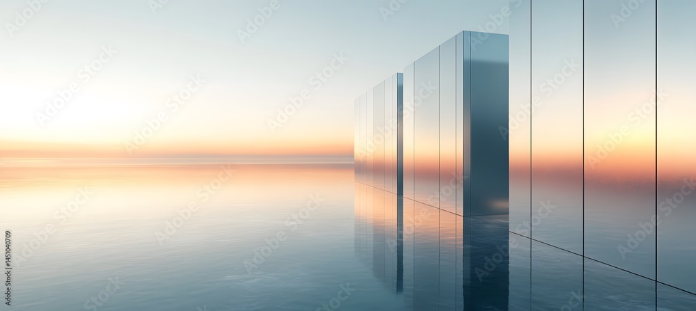 3D abstract architecture with metallic curves for modern car presentation in minimal geometric environment