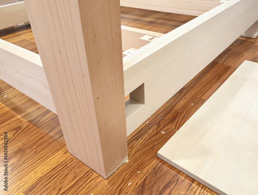 close-up of light-colored wooden planks during furniture assembly close-up of light-colored wooden planks during furniture assembly
