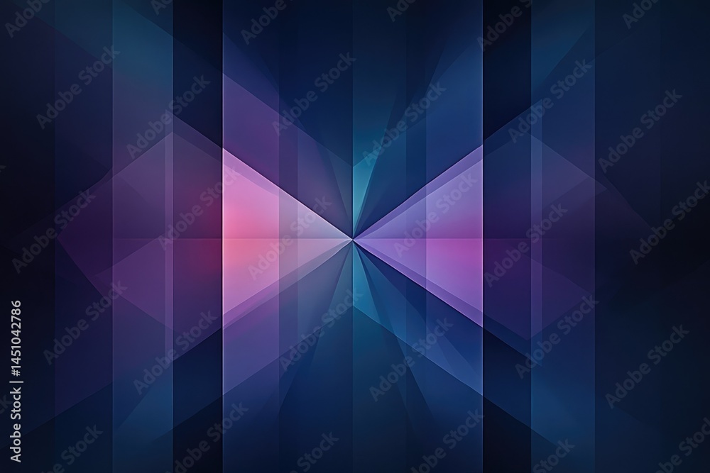Obraz premium Abstract geometric background with dark blue, purple, and pink overlapping shapes creating a symmetrical pattern.