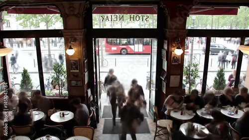 People Entering and Exiting Cafe Shop Doors Slow Motion