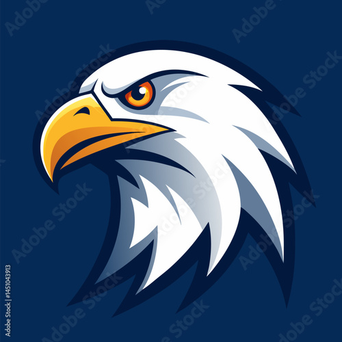 Majestic Eagle Head Profile: A striking, detailed illustration of an eagle's head, showcasing its piercing gaze and proud demeanor against a dark blue backdrop.