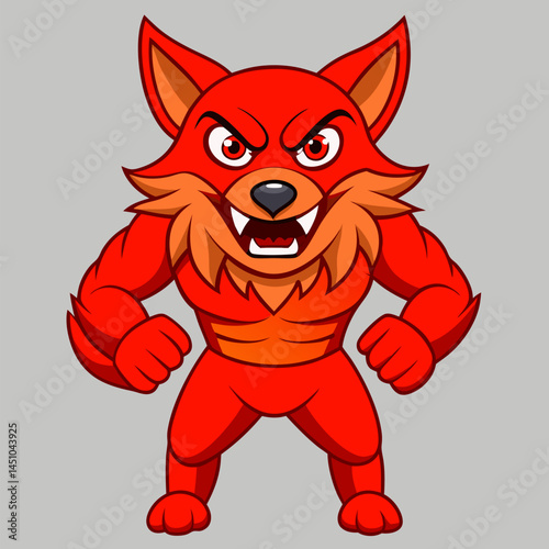 Angry Red Fox Mascot: A fierce and muscular red fox mascot, radiating power and fury with a bold, illustrative style.