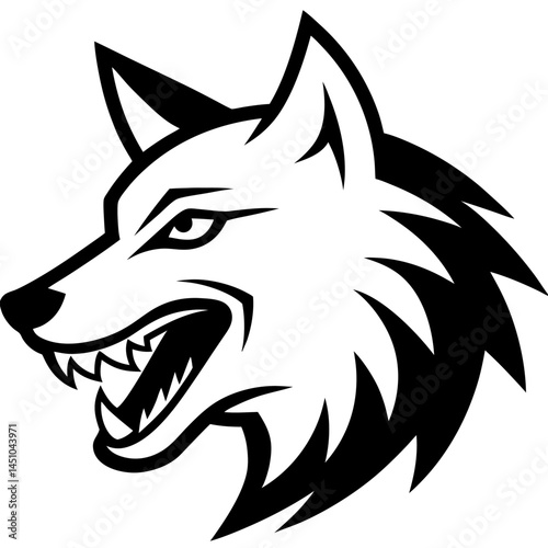 Wolf Portrait: A stylized black and white illustration of a wolf, showcasing its fierce, determined expression. The portrait highlights the wolf's sharp features and captivating gaze.