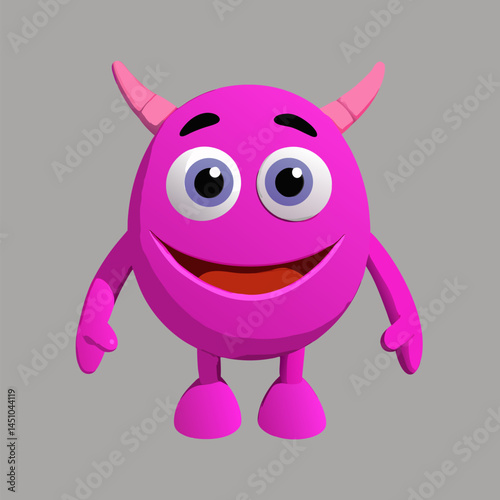 Playful Animated Character: A charming pink cartoon creature with friendly demeanor and a whimsical aesthetic smiles. Capturing its playful nature, a visual delight for all ages.