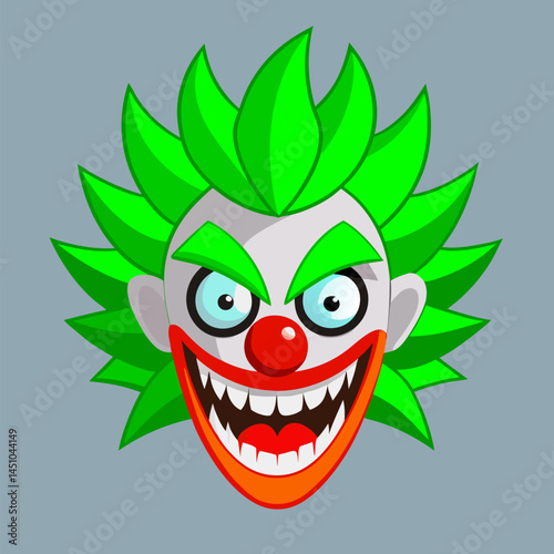 Terrifying Clown: An eye-catching illustration of a scary clown, radiating an eerie and menacing presence with his unsettling grin.