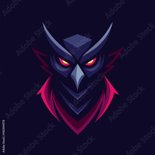 Mystical Owl: A stylized illustration of an owl with piercing eyes and sharp features, exuding an air of wisdom and mystery against a dark background.