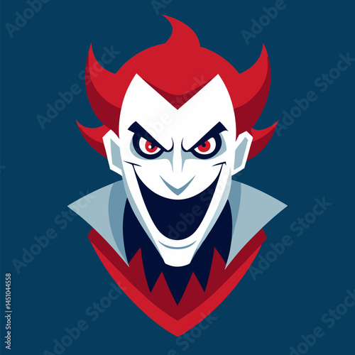 Sinister Persona: A captivating cartoon character with vibrant red hair and devilish grin, exuding an aura of mischief and malevolence, perfect for graphic design and illustrative projects.
