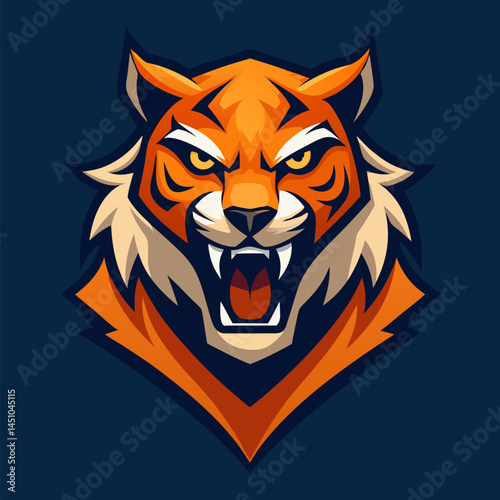 Fierce Tiger Icon: A powerful and fierce tiger head with intense eyes and a bold expression, designed as a striking icon, ready to embody strength and resolve.