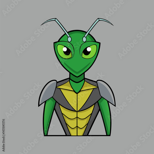 Alien Mantis Icon: A striking, cartoonish alien mantis illustration set against a neutral backdrop. Evoking a sense of otherworldly intrigue.