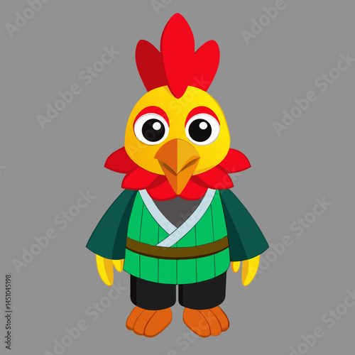 Cheerful Rooster Character: A charming rooster character, rendered in vibrant colors and bold outlines, presents a friendly and approachable design suitable for various creative projects.