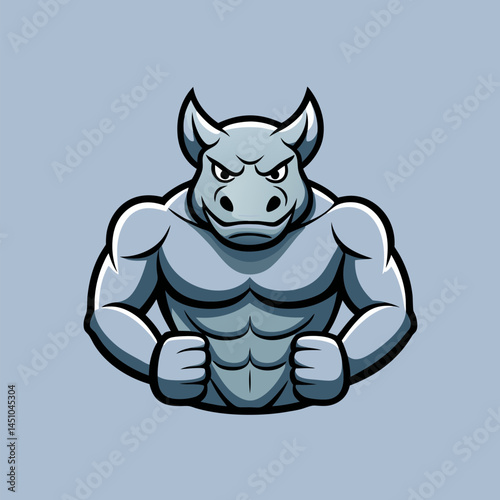 Powerful Rhino Mascot: A strong and determined rhino mascot, embodying strength and resilience. With a muscular build and focused expression, it exudes confidence.