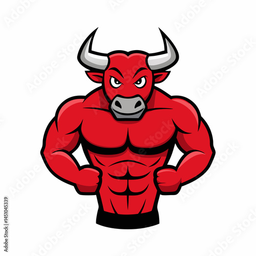 Power of the Bull: A bold depiction of a muscular bull with sharp horns, exuding strength and determination in a clean, impactful illustration style.