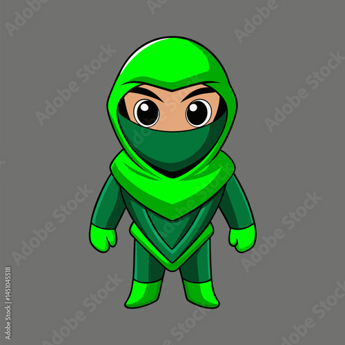 Green Ninja Illustration: A cartoon illustration of a green ninja in a stealthy pose, ready for action, showcasing a symbol of strength and agility.