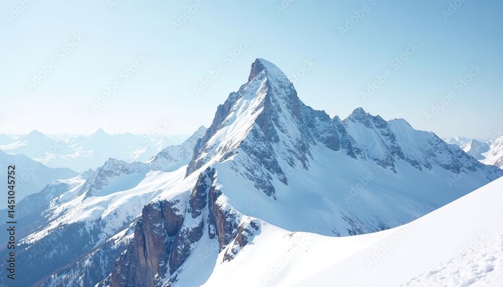 Obraz premium Snow-covered mountain peak, pristine white backdrop, glacial, ice