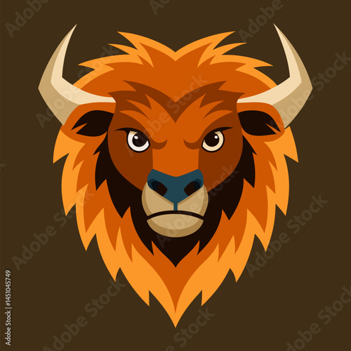 Majestic Bison's Portrait: A strong, bold, and eye-catching illustration of a bison head with powerful horns, and striking eyes.