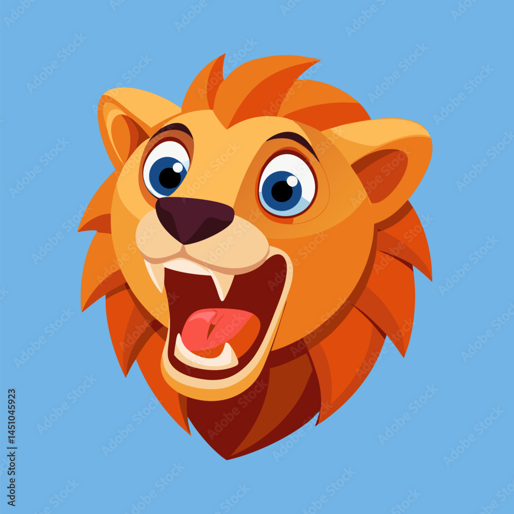 Obraz premium Roaring Lion Portrait: A vibrant cartoon lion face, showcasing a bold, expressive roar, ready to captivate with its playful energy and whimsical appeal.