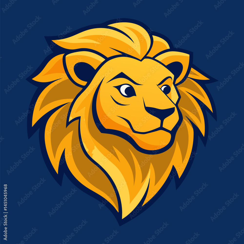 Obraz premium Lion emblem: A majestic lion's head, rendered in a striking illustration style. The image exudes strength, authority, and nobility, perfect for a logo or symbol representing power.
