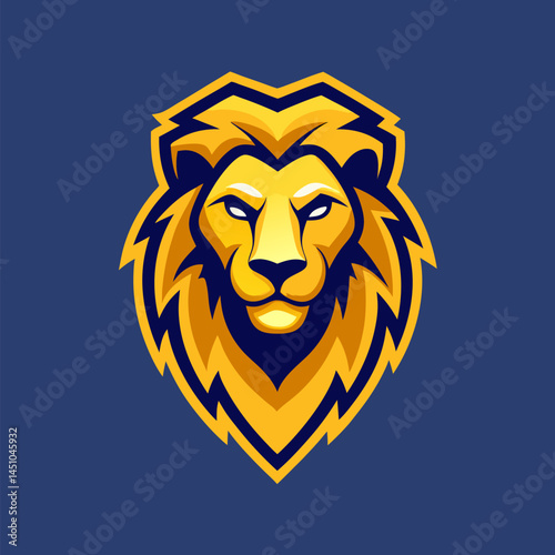 Majestic Lion: An illustration of a bold lion's head, rendered in vibrant shades of gold and yellow, exudes strength, confidence, and authority against a striking dark background.