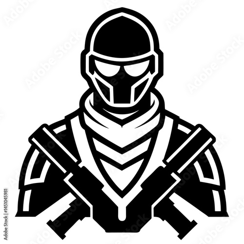 Assassin Silhouette: A bold, graphic representation of an assassin, armed and ready, showcasing strength, precision, and a commanding presence.