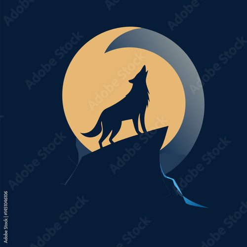Wolf Howling at the Moon:  A powerful silhouette of a wolf howling at the moon, a symbol of wilderness, freedom, and the call of nature. The graphic design style adds a modern touch.