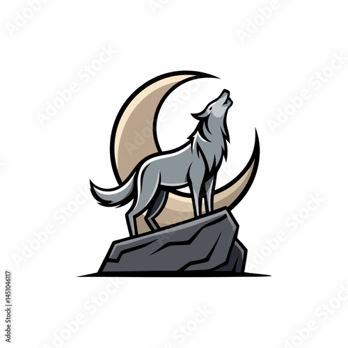 Moonlit Howl: A majestic wolf stands proudly atop a rugged rock, its silhouette dramatically defined against the luminous crescent moon, a symbol of untamed spirit and the mysteries of the night.