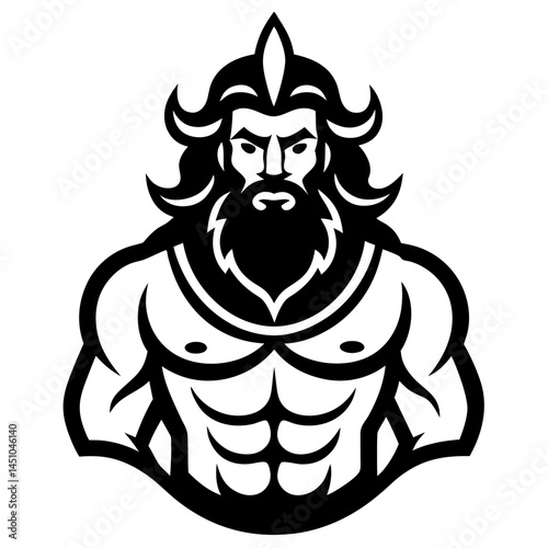 Mythic Figure Silhouette: A powerful depiction of a mythical figure with a majestic beard, stylized in a bold, eye-catching silhouette. Evoking ancient strength, wisdom, and a touch of the divine.