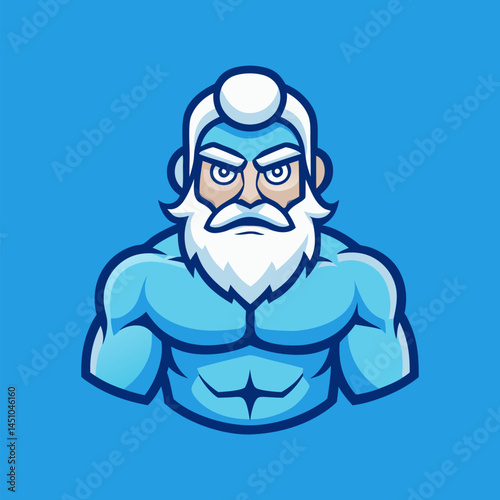 The Frost Titan: A stylized illustration of a formidable, muscular titan, radiating an aura of frozen power and commanding authority, embodying the essence of icy strength.
