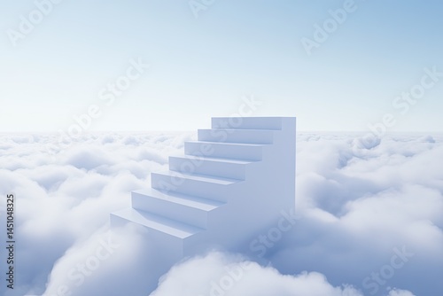 White steps ascend amidst a soft, fluffy cloud landscape.  A serene, minimalist scene