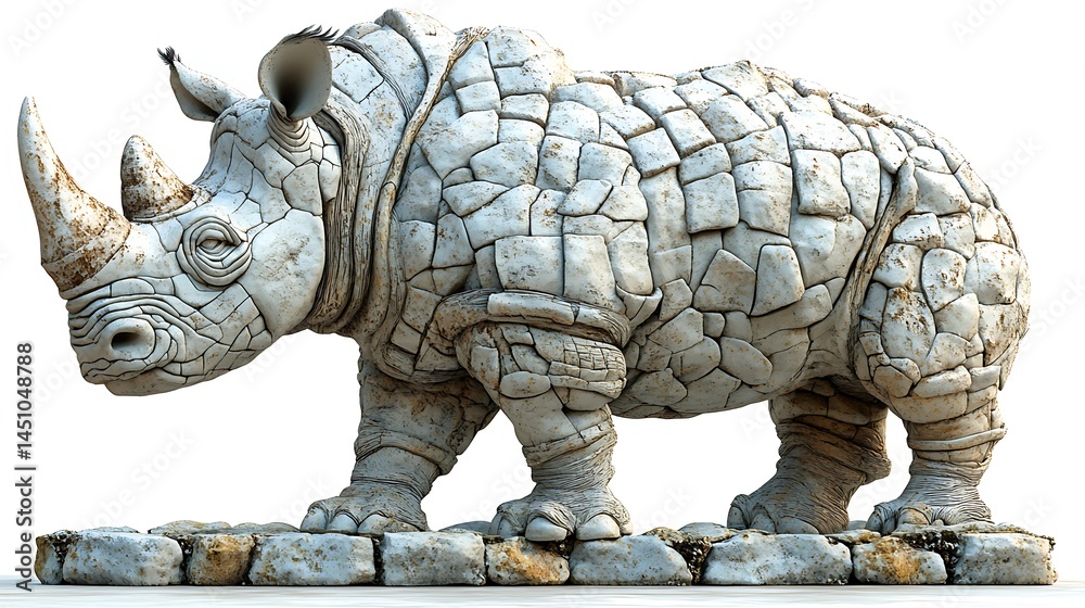 Fototapeta premium Stone Rhinoceros Statue High Resolution Photo Depicting Wildlife And Sculpture Art Beautifully Detailed