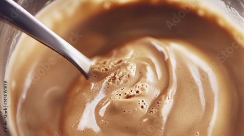 Protein Shake Being Stirred with a Spoon