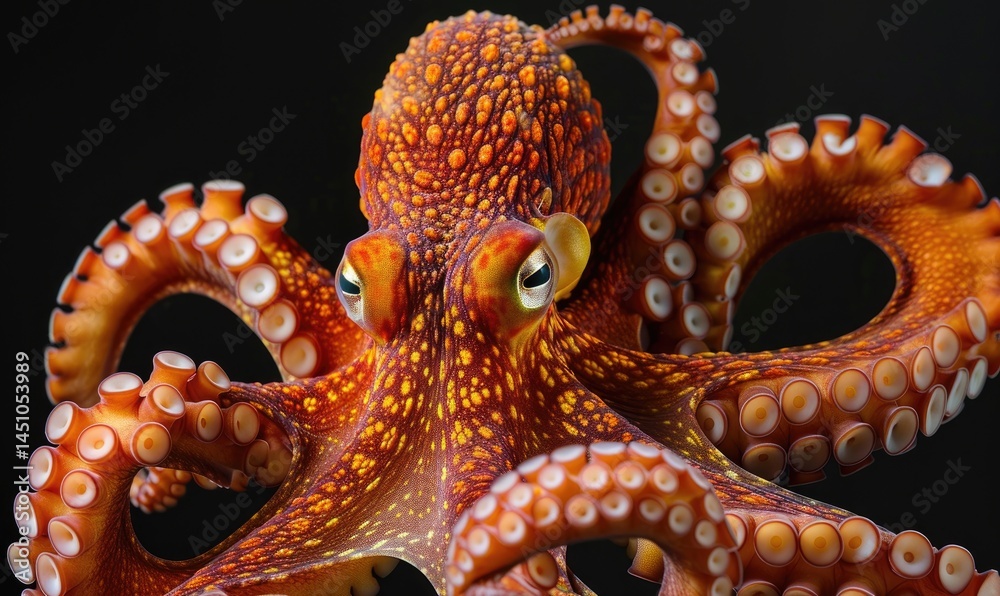 Obraz premium kraken octopus wallpaper underwater animal with full color and plain black background Generate AI