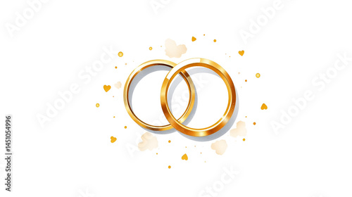 Golden Matrimony: Watercolor Painting of Wedding Rings on White Background