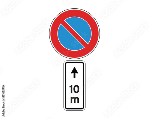 No Standing Road Sign with 10-Meter Upward Restriction – High Quality Vectorial Stock Image