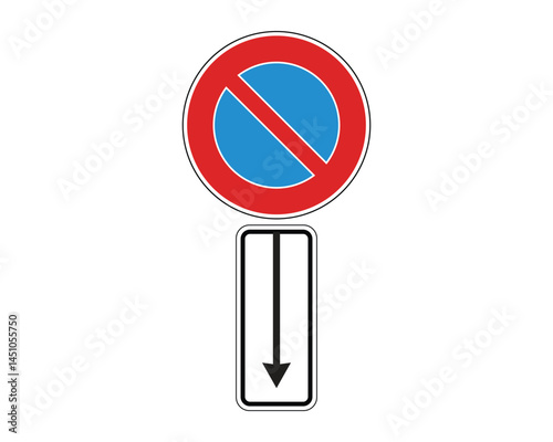 No Standing Road Sign with Defined Restriction Zone – High Quality Vectorial Stock Image