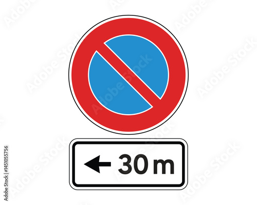 No Standing Traffic Sign with Area Restriction Panel – High Quality Vectorial Stock Image