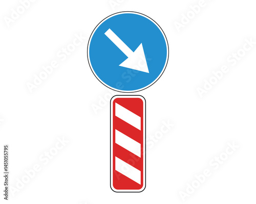 Obstacle Warning Road Sign with Leftward Bypass Direction – High Quality Vectorial Stock Image