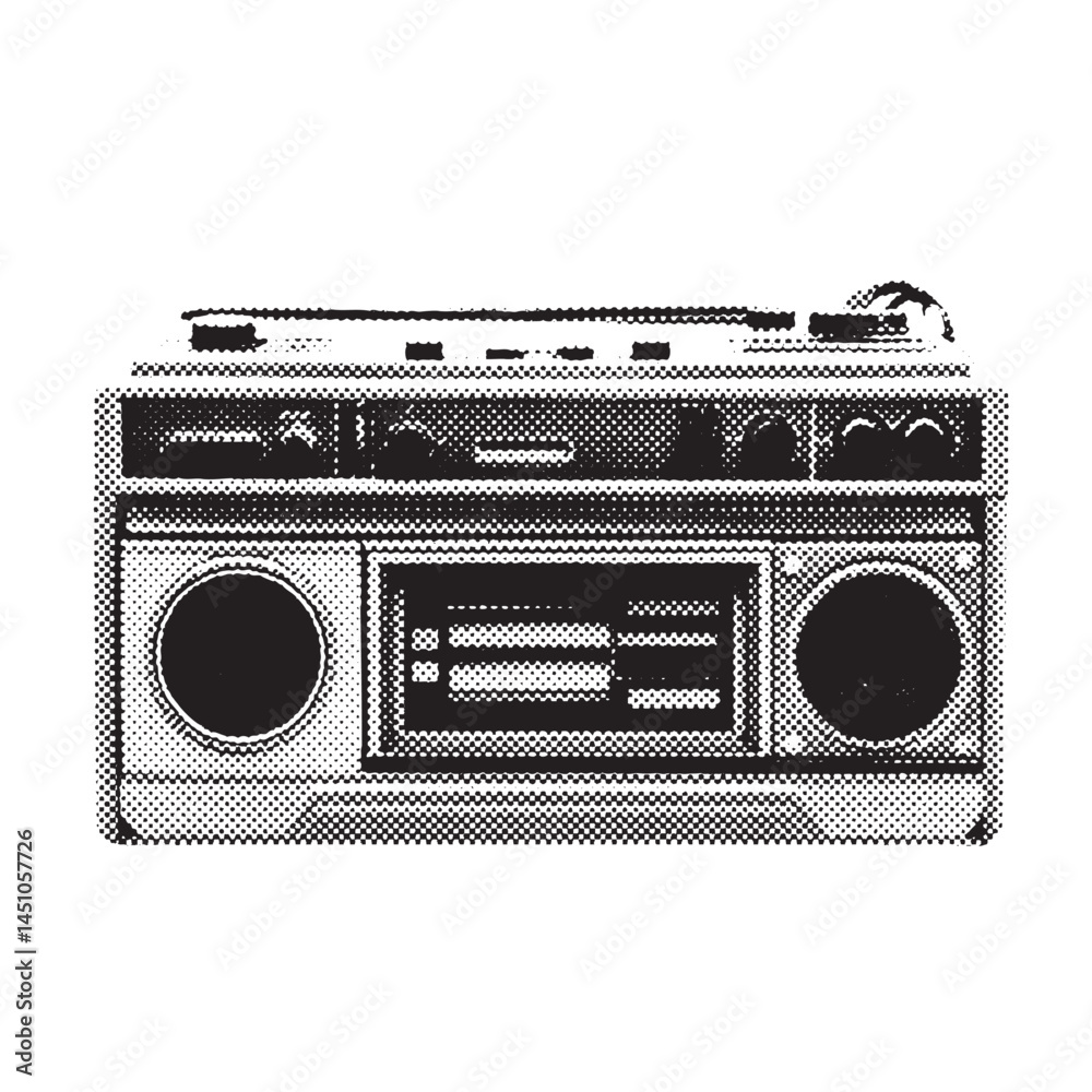 vintage ghetto blaster stereo halftone grunge vector design element
