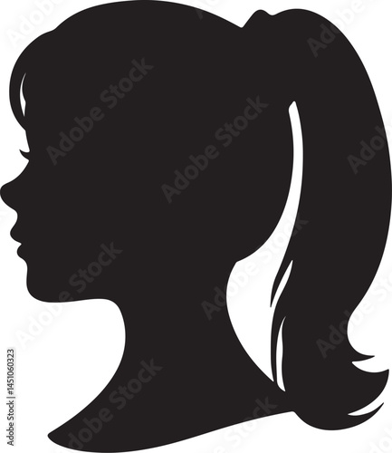 Classic Girl/Woman Silhouette Profile with Ponytail - Vector Icon