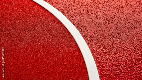 Vibrant red sports court with a clear white line, perfect for outdoor games and activities. Captivating topdown view