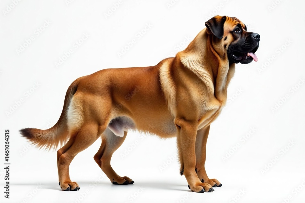 Majestic mastiff, powerful stance, white background, strong, animal photography Majestic mastiff, powerful stance, white background, strong, animal photography