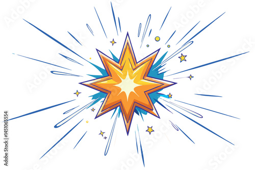 explosion icon, featuring sharp spikes and bursts of light in orange, yellow, and blue tones, perfect for comic and action themes